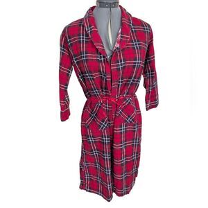 60s vintage red plaid tartan flannel‎ boys robe size 10 holiday